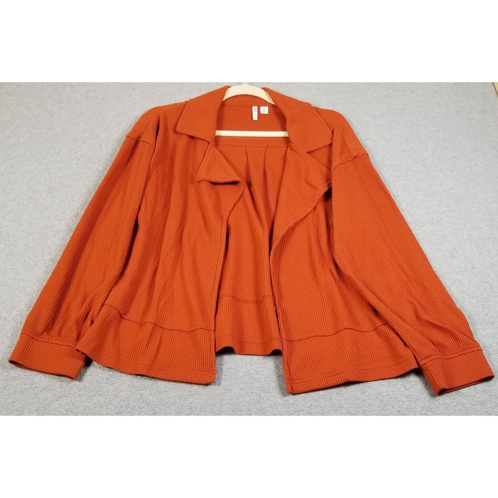 Cato Cardigan Women Medium Orange Waffle Knit Open Front Jacket Casual Layering
